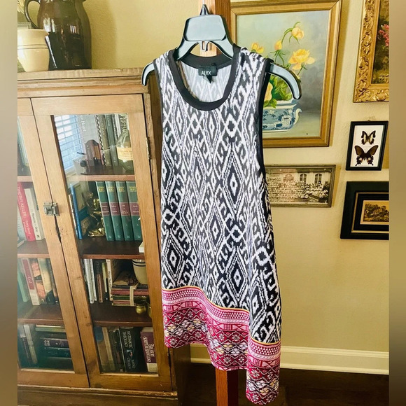 Alyx women’s sleeveless ikat stretch tunic top SZ M black white red - Picture 3 of 8